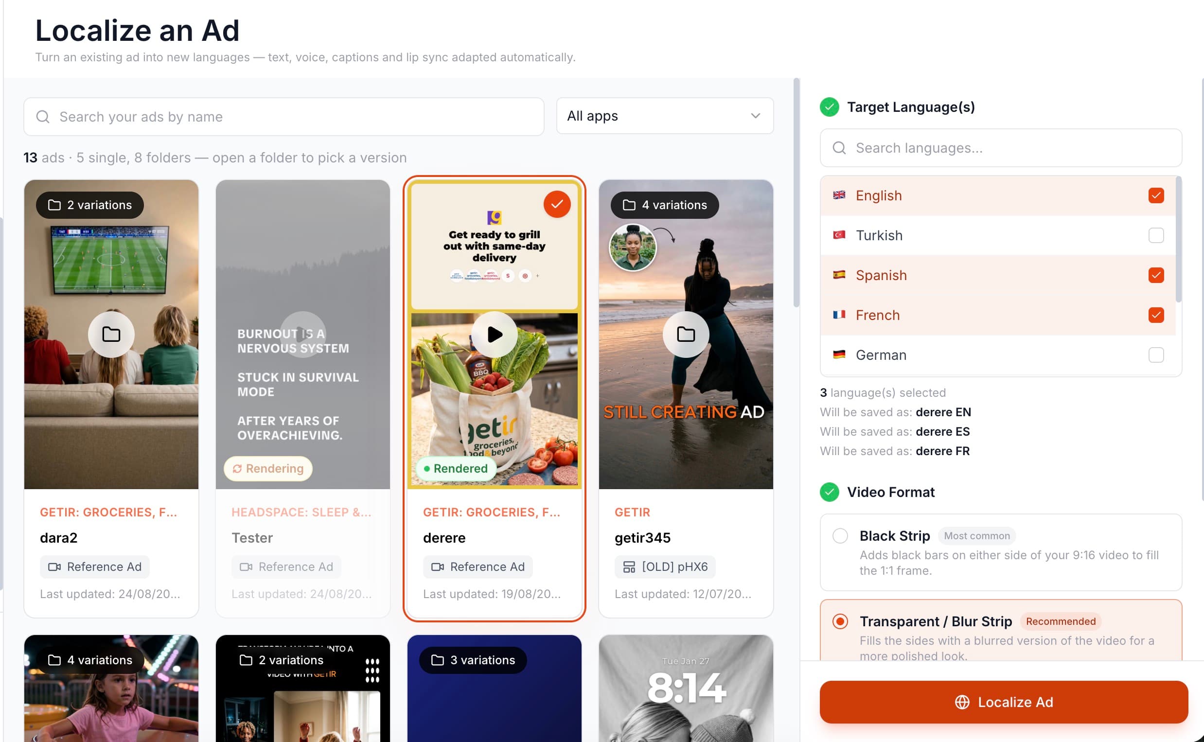 Localizing an ad into new languages